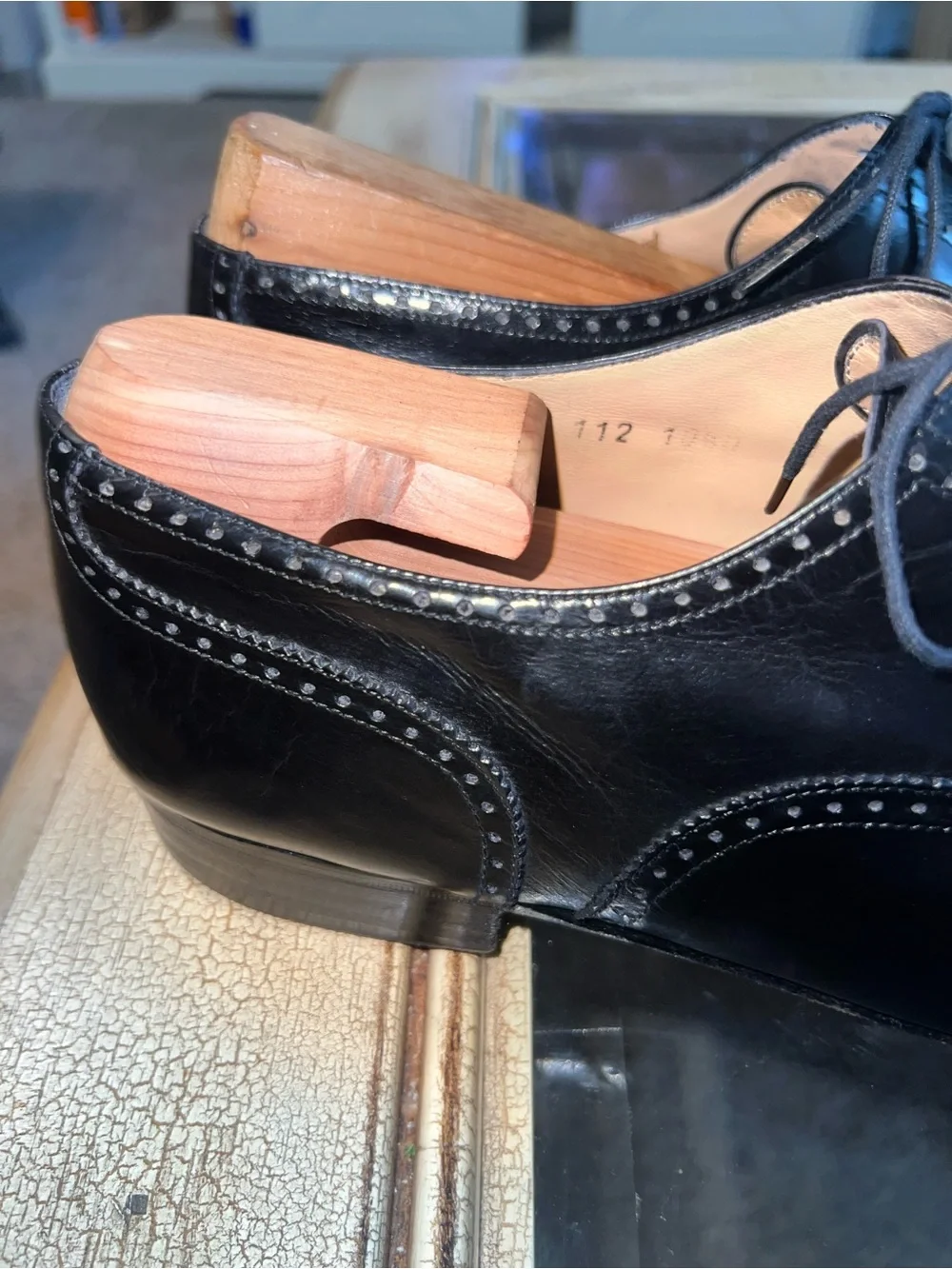 Salvatore Ferragamo Black Leather Cap-Toe Oxford Brogue Men's Dress Shoes 10D - Picture 8 of 12